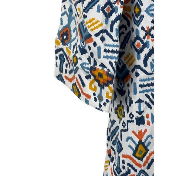 Tyler Boe Aztec Print Button Up Blouse M Multicolor Cotton Blend 3/4 Sleeve Boho - Picture 5 of 6
